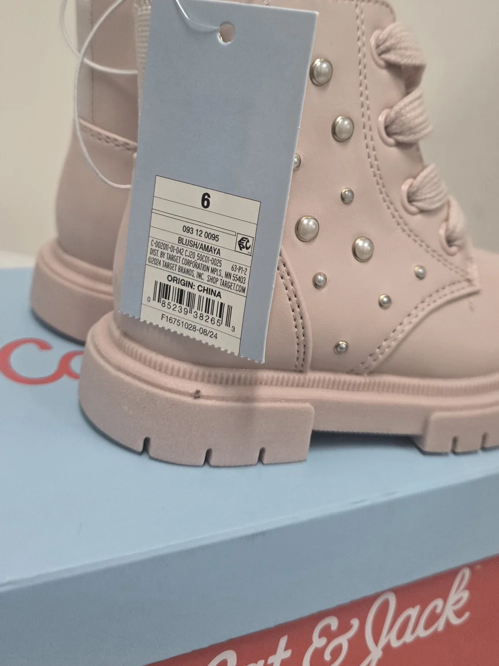 Carter's Girls' Light Pink Pearl Accent Lace-Up Boots